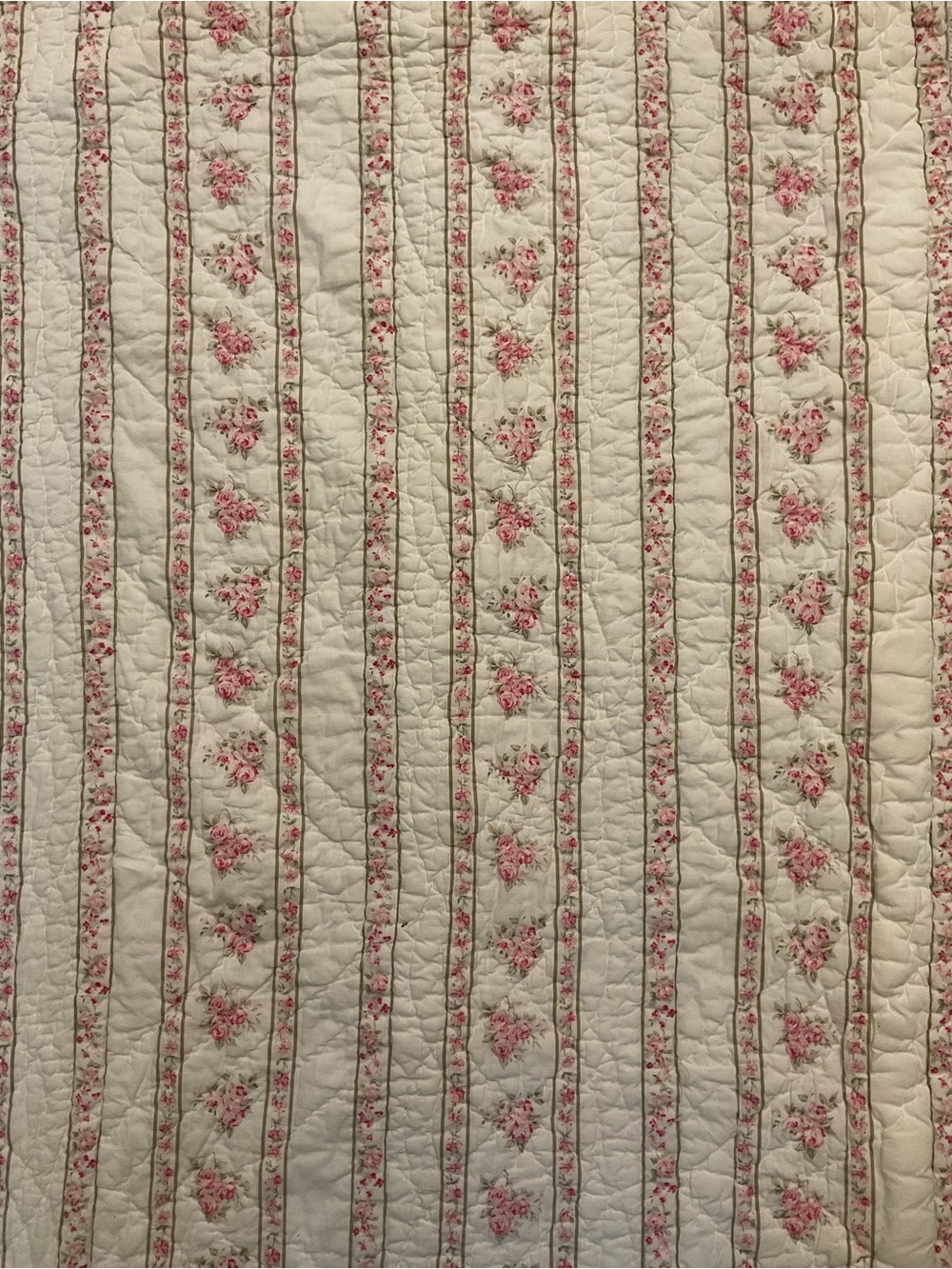 Simply Shabby Chic Rachel Ashwell Vintage White Quilt Pink Floral Stripe Bedding